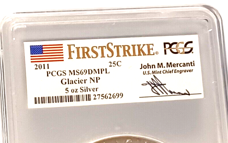 2011 Glacier 5 Oz. SILVER PCGS MS69DMPL FIRST STRIKE  Signed Mercanti image 2