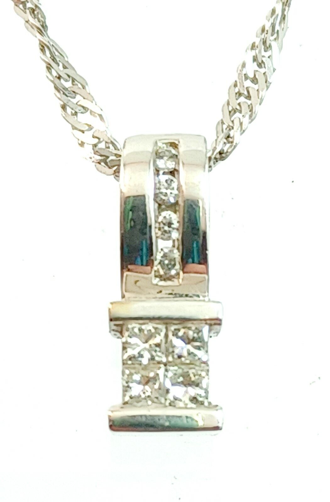 Gorgeous .50CT Diamond & 14k White Gold Pendant w/ Chain image 3