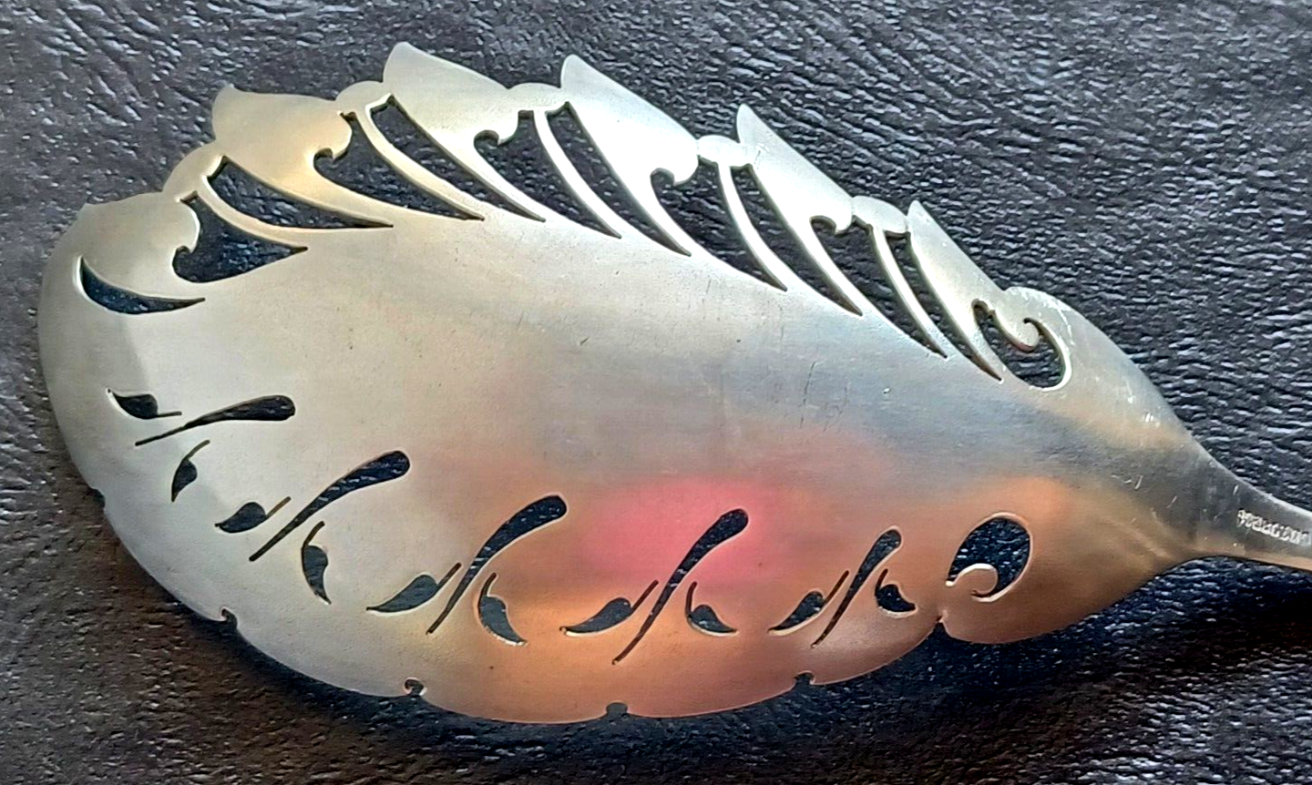 Antique Fancy Sterling Silver Macaroni Server Pierced Serving Spoon Floral Motif image 7