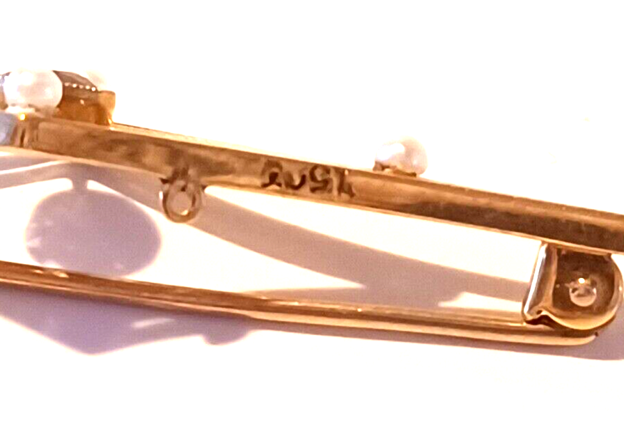 Antique Tanzanite Seed Pearl & 14k Yellow Gold Brooch image 8