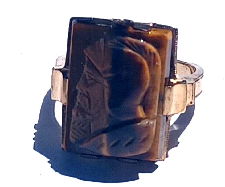 Vintage Men's Tigers Eye Roman Soldier Intaglio & 10K Gold Ring image 5