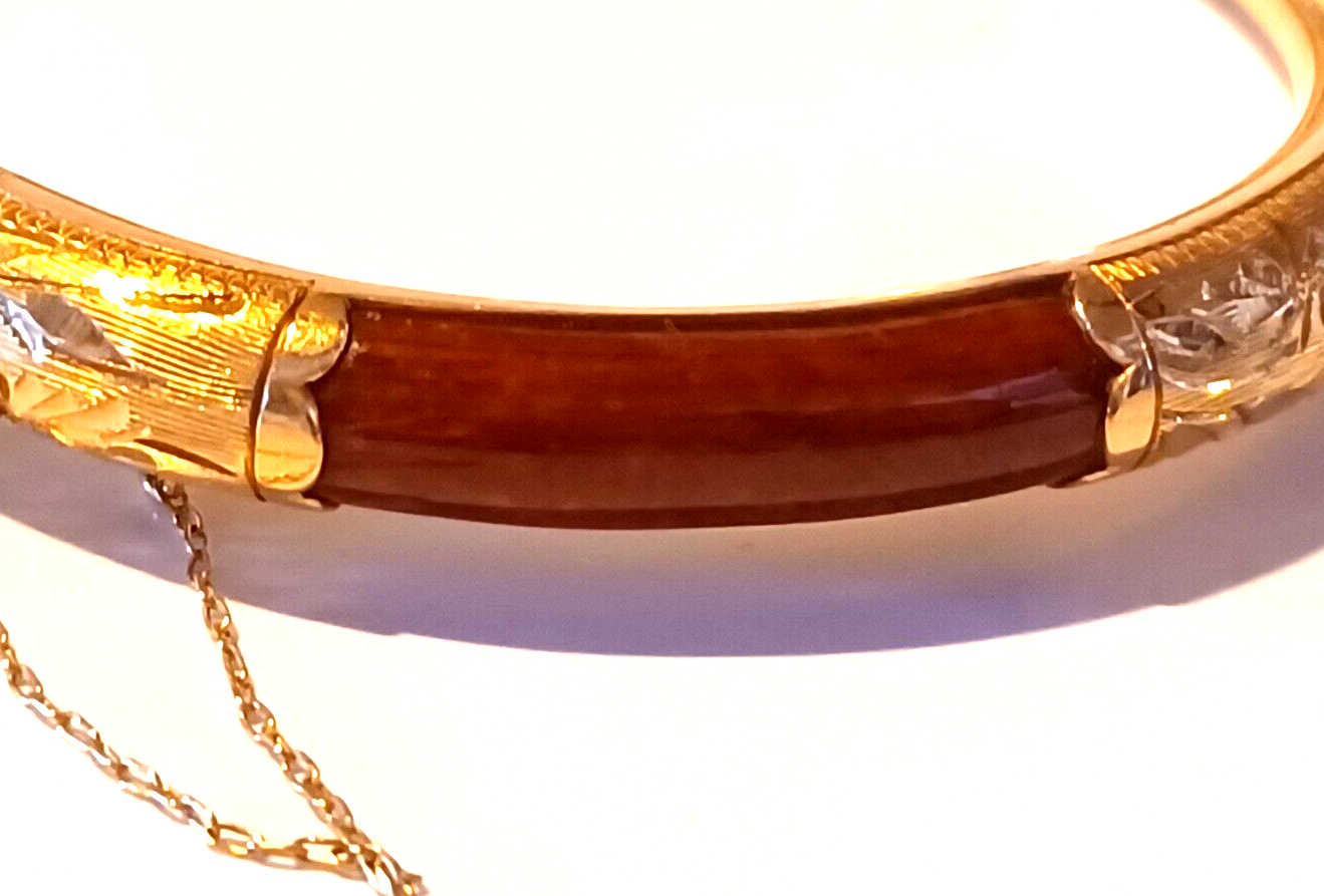 Antique 14K Yellow Gold Red, Green, White & Black Jade Bangle Bracelet image 6