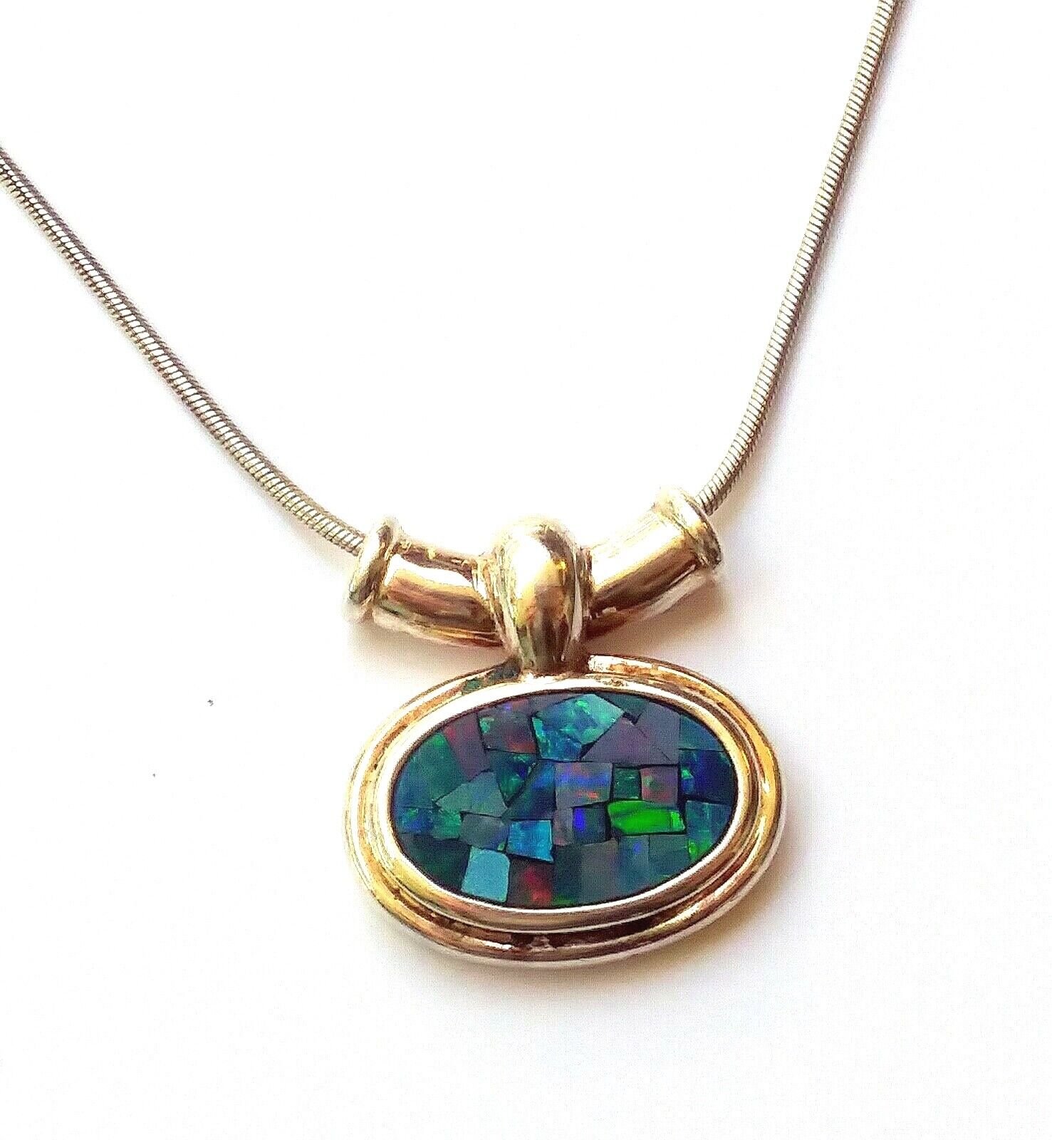 Gorgeous Crushed Black Opal Sterling Silver Slide Charm Pendant with Necklace image 0