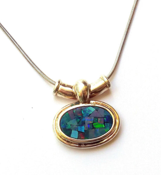 Gorgeous Crushed Black Opal Sterling Silver Slide Charm Pendant with Necklace image 0