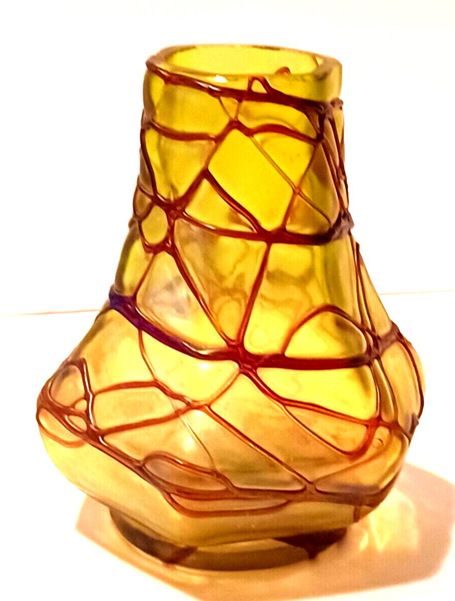 Antique Pallme-Konig Iridescent Green / Yellow Bohemian Glass Vase image 3