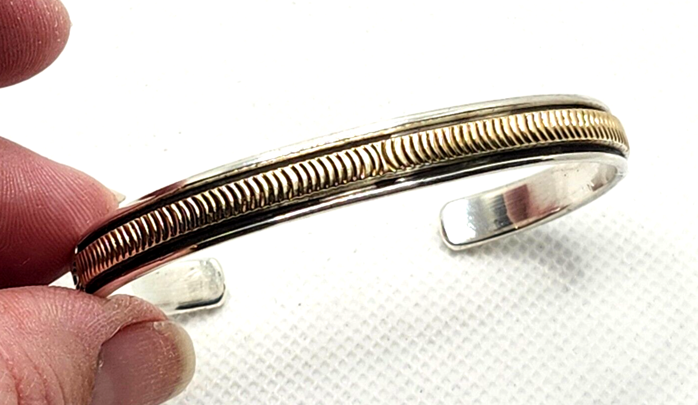 Vintage Native American Navajo B Morgan Sterling Silver & 14k Gold Cuff Bracelet image 2