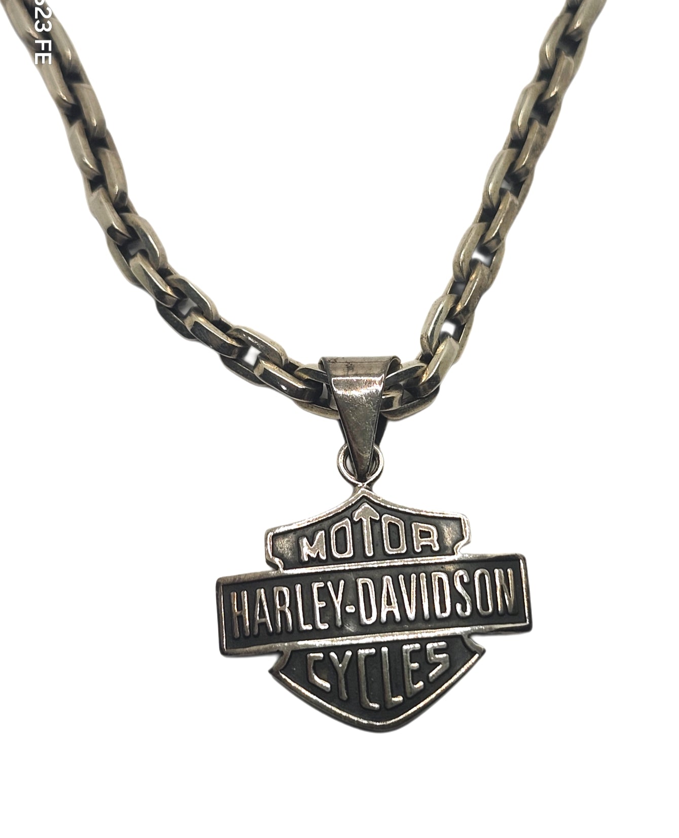 Harley Davidson Sterling Silver Mens Bar & Shield Pendant w/ Rolo Link Necklace image 0
