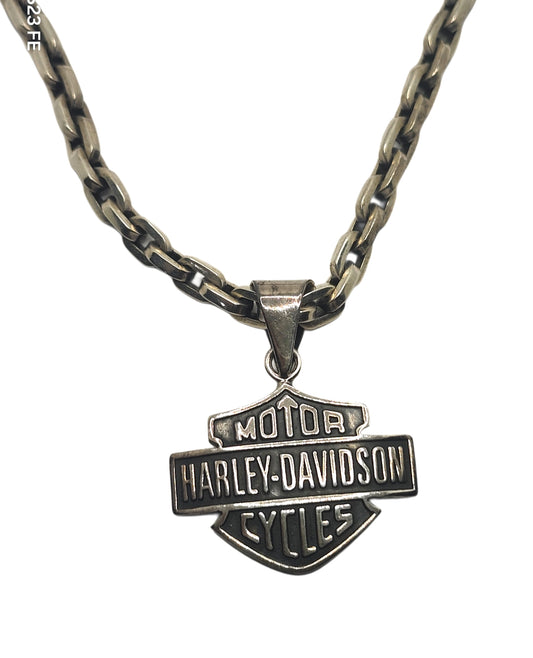 Harley Davidson Sterling Silver Mens Bar & Shield Pendant w/ Rolo Link Necklace image 0