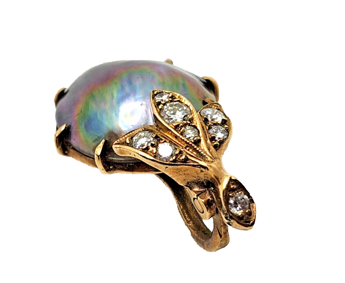 Tahitian South Sea Black Pearl & Diamond 14K Yellow Gold Enhancer Pendant image 6