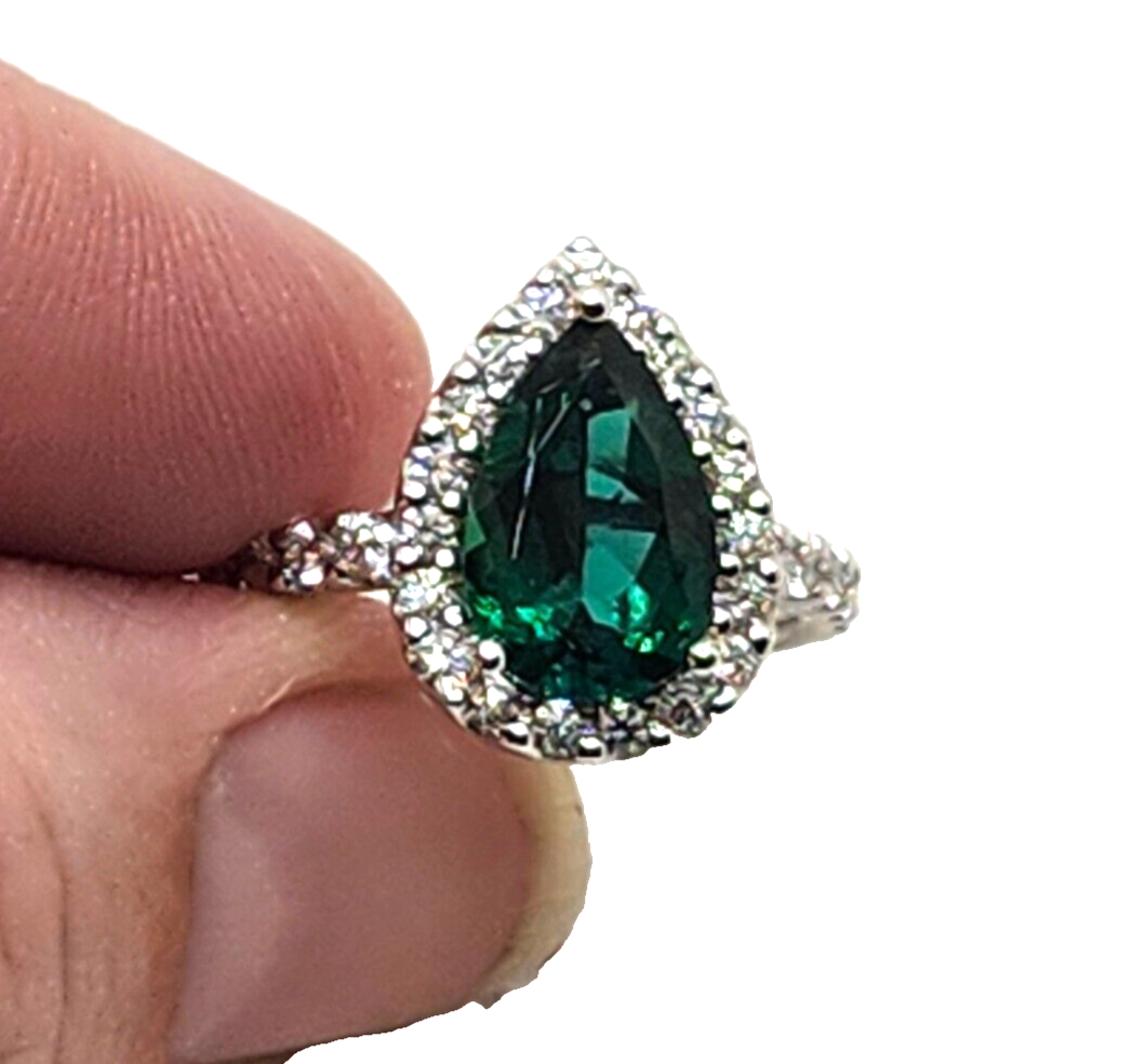 Jessica L Jewelry JLJ 14K White Gold Lab Created Emerald & Diamond Halo Ring image 9
