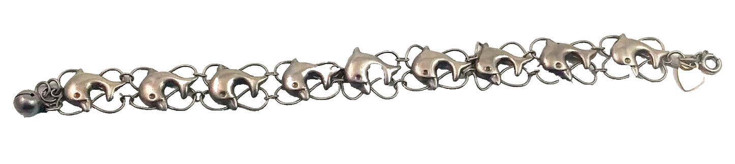 Gorgeous Sterling Silver Dolphin Link Bracelet 7.25" Long image 0