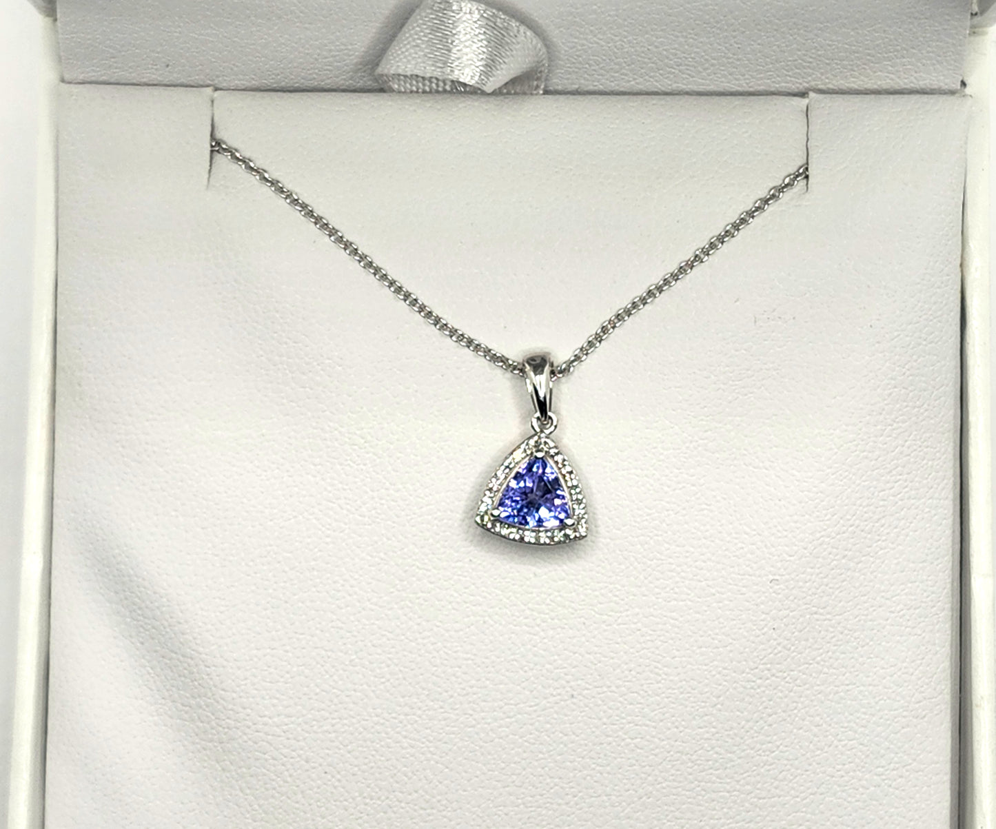 NEW! EFFY 14K White Gold .72ct Tanzanite & Diamond Trillion Pendant image 0