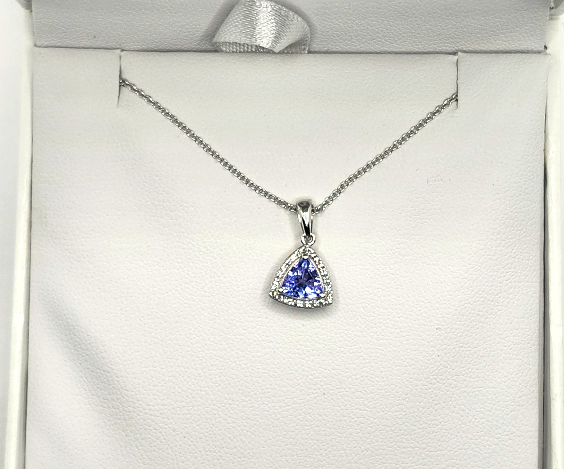NEW! EFFY 14K White Gold .72ct Tanzanite & Diamond Trillion Pendant image 0