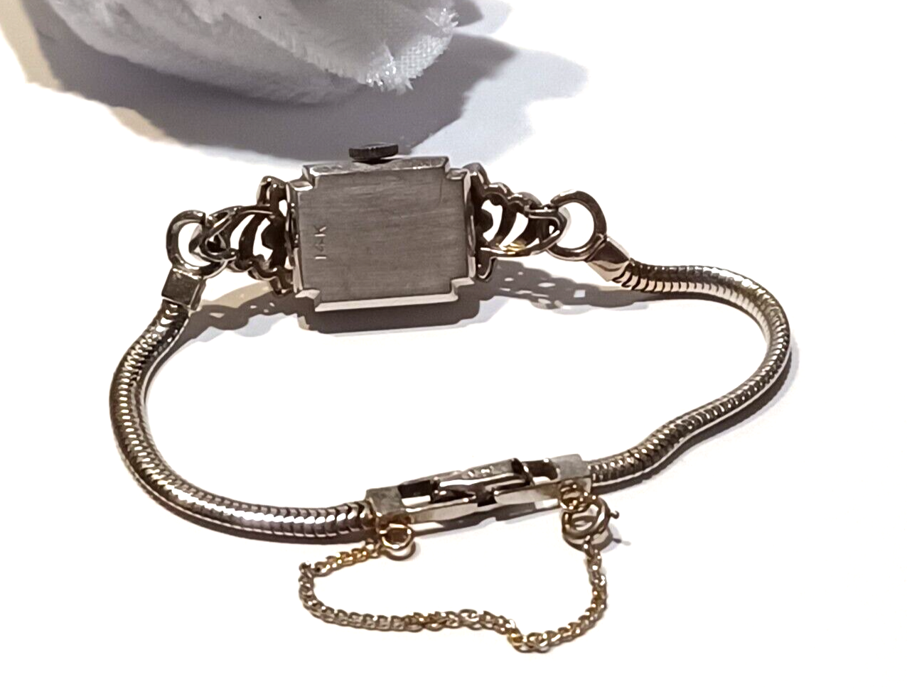 Antique Diamond Ladies Geneva 17J Manual Wind 14K White Gold Watch & Band image 6