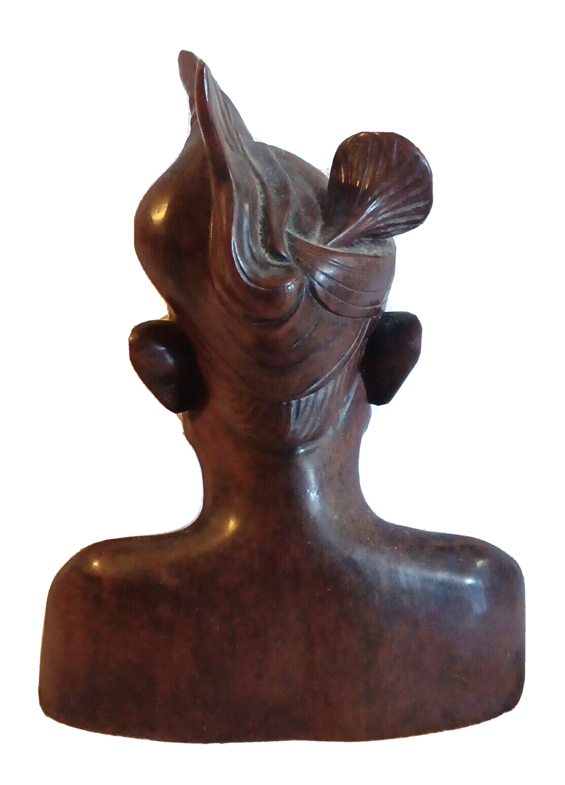 Antique African Woman Wood Carved Tribal Bust Headpiece w/ Flower Sculpture image 6