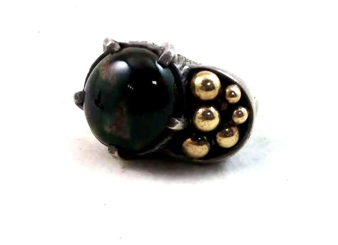 Very Unique Vintage Sterling Silver Modernist Agate & 18K Gold Ball Ring image 2