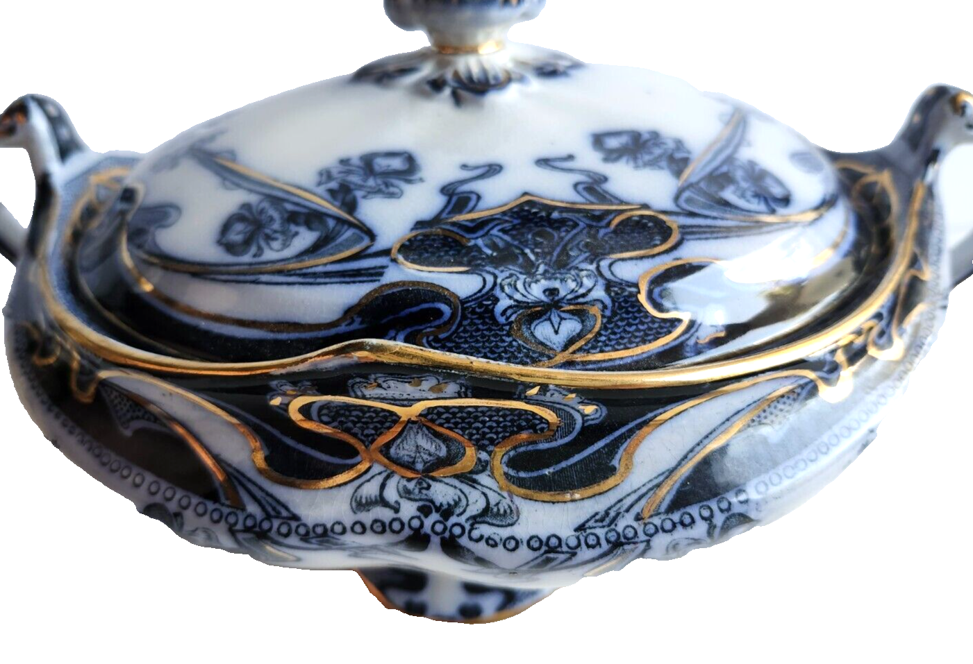 Antique Royal Staffordshire Iris Flow Blue Covered Round Vegetable Serving Bowl image 2