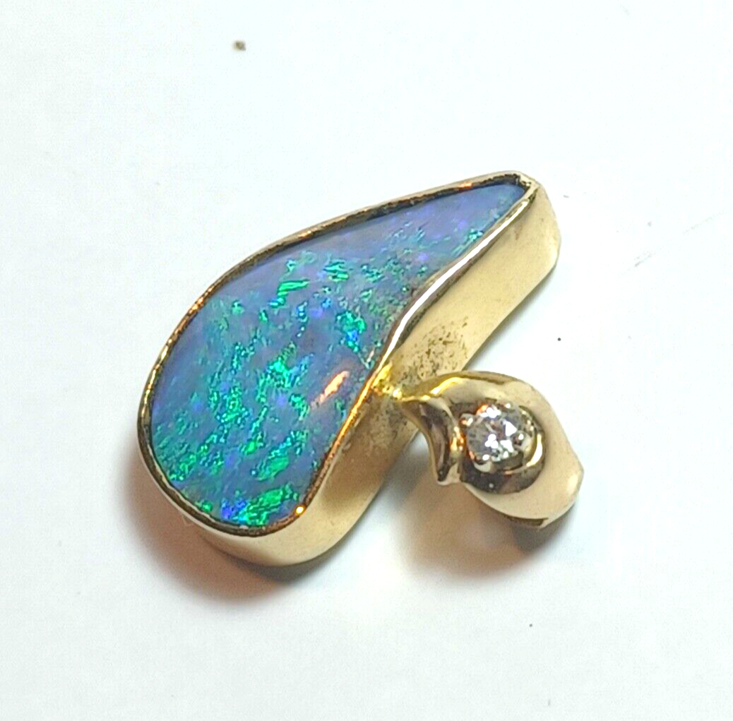 Natural Boulder Opal & Diamond 14K Yellow Gold Pendant image 8