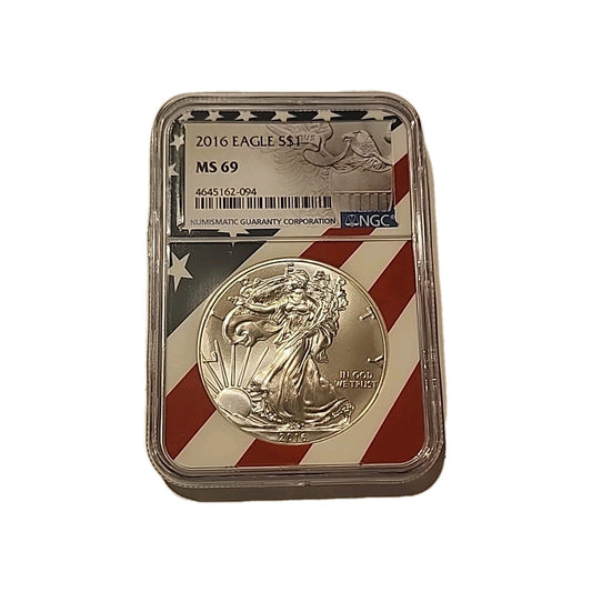 2016 US Silver $1 Eagle NGC MS69 American Flag image 0