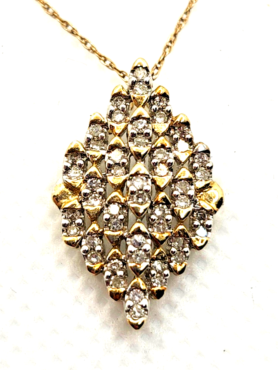 Vintage Chic 1ct Diamond Cluster 10k Yellow Gold Pendant Necklace image 3
