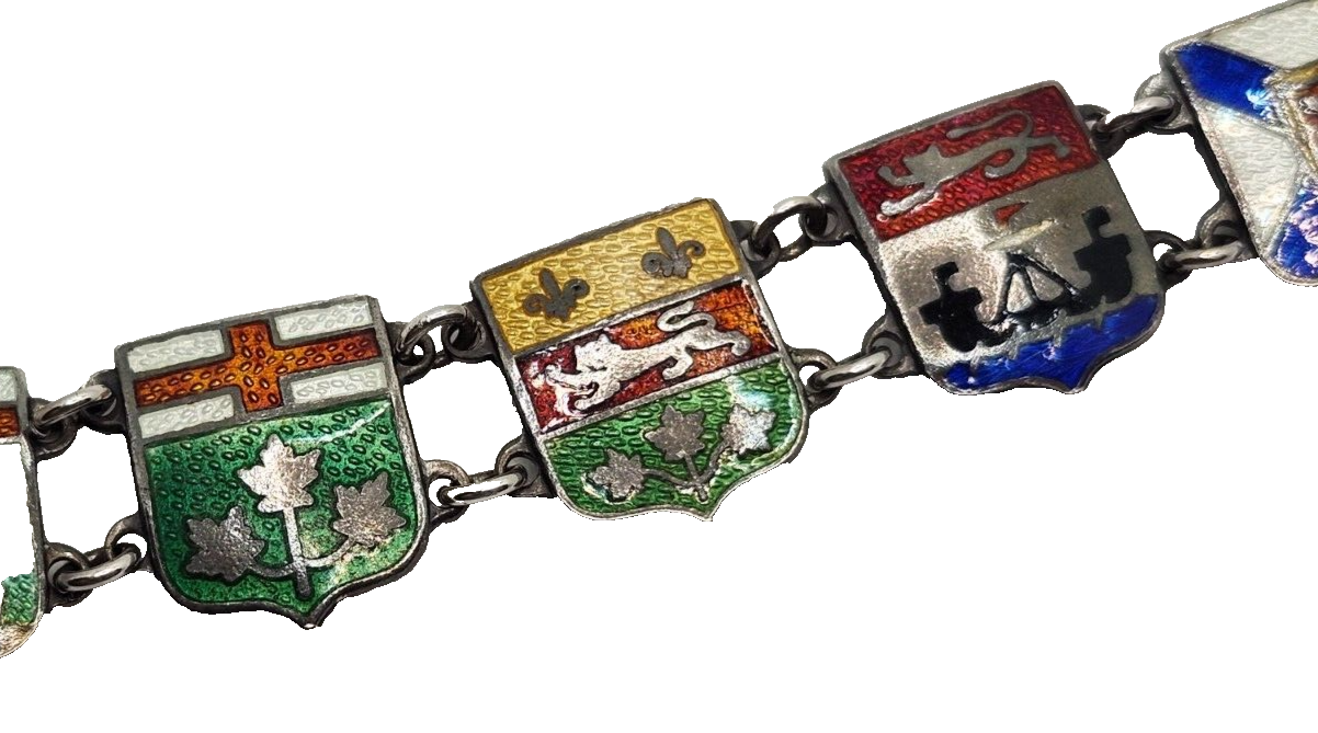 Vintage BMCo Sterling Silver Enamel Shield Flag Bracelet image 2