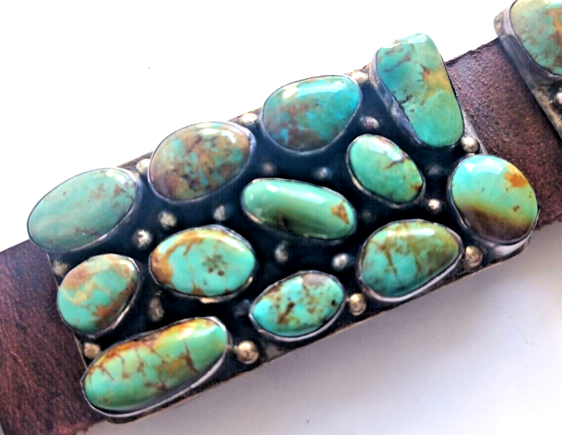 Navajo Native American Sterling Silver Turquoise Concho Belt by Willie Nezzie image 6