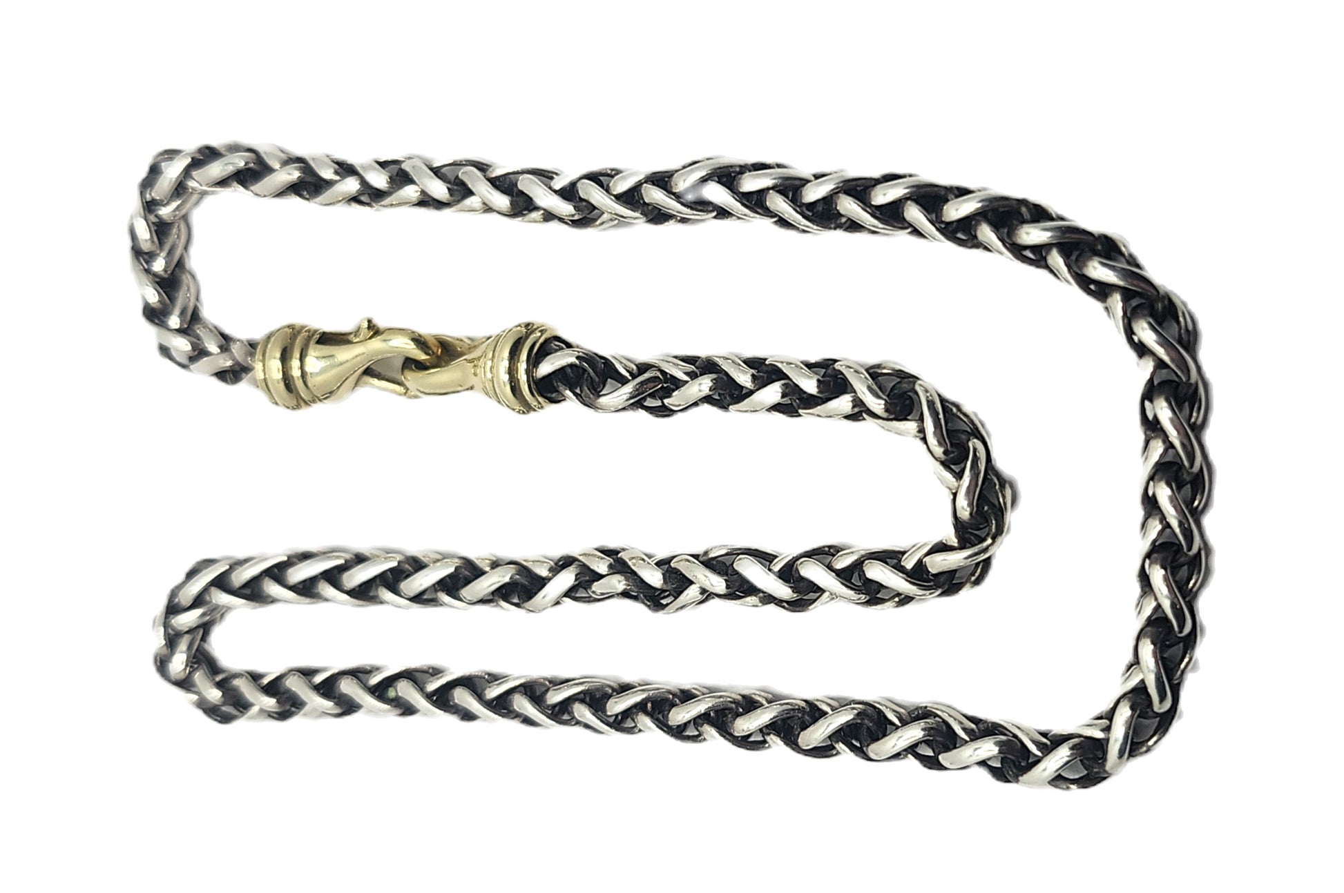 Vintage David Yurman 18" Sterling Silver Wheat Necklace with 14K Gold Clasp image 2