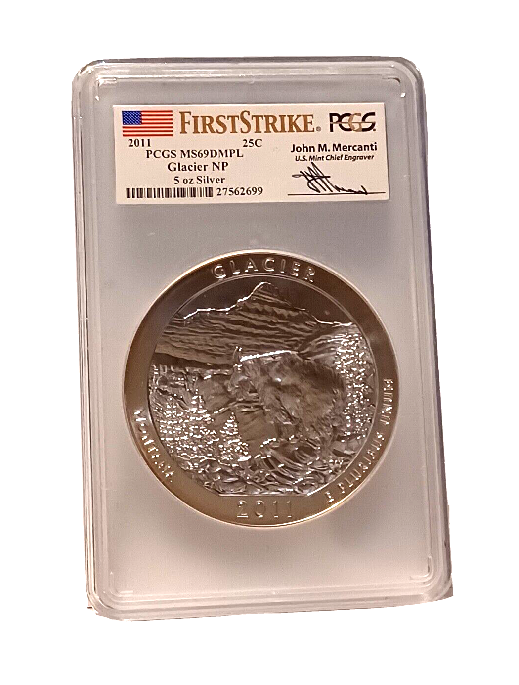 2011 Glacier 5 Oz. SILVER PCGS MS69DMPL FIRST STRIKE  Signed Mercanti image 0