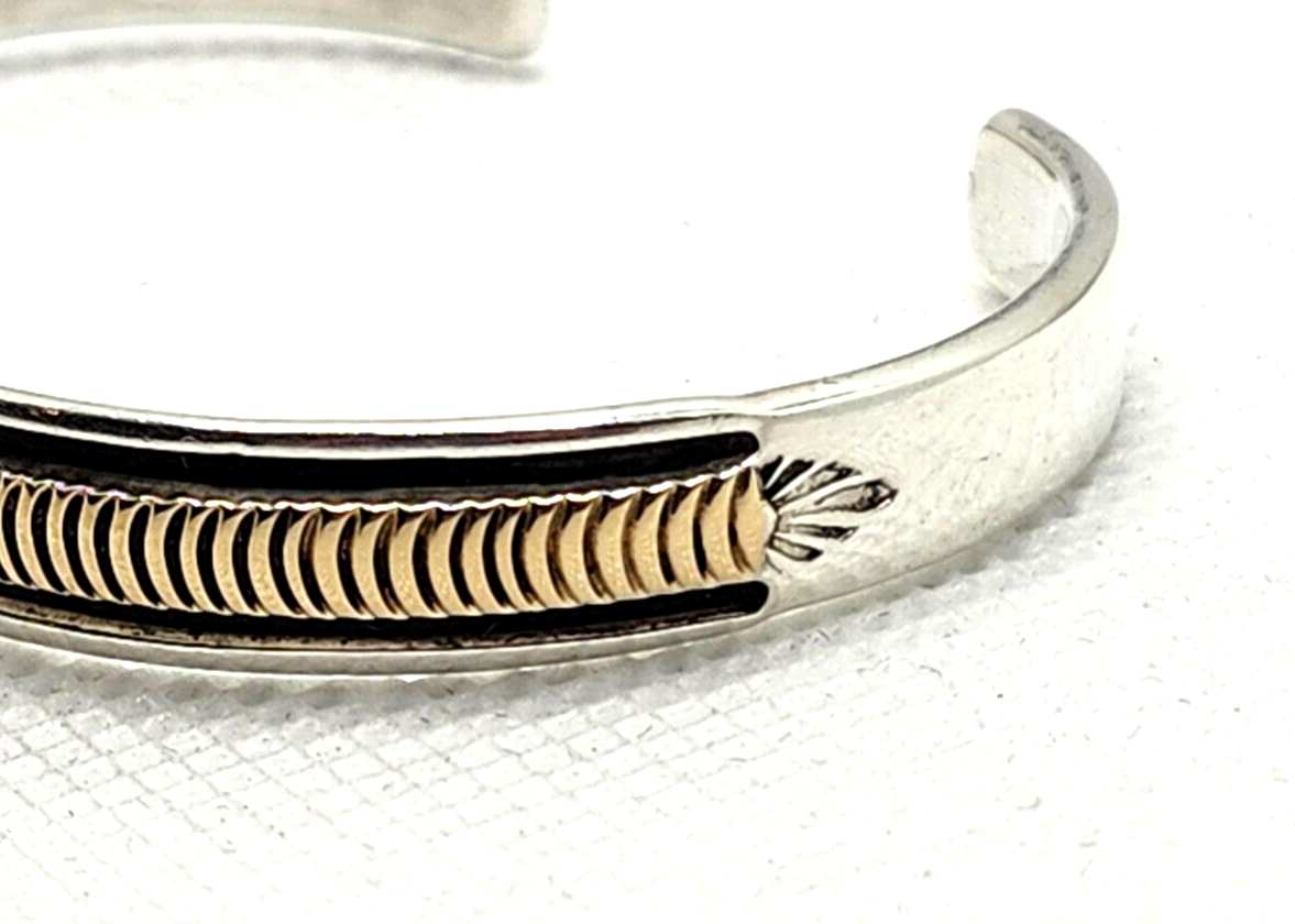 Vintage Native American Navajo B Morgan Sterling Silver & 14k Gold Cuff Bracelet image 5