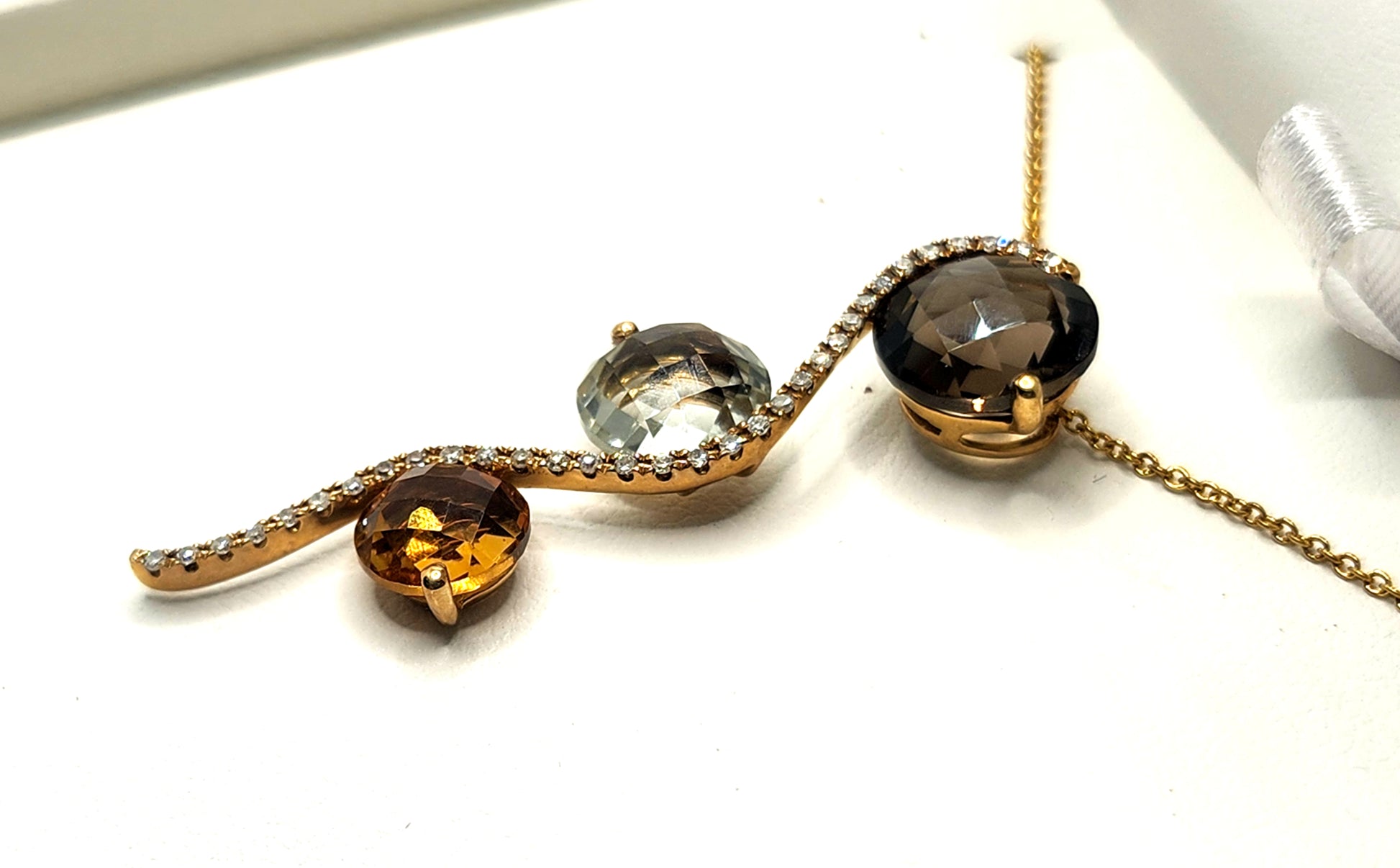 NEW! EFFY Multi Stone & Diamond 14k Yellow Gold Pendant w/ Chain image 1