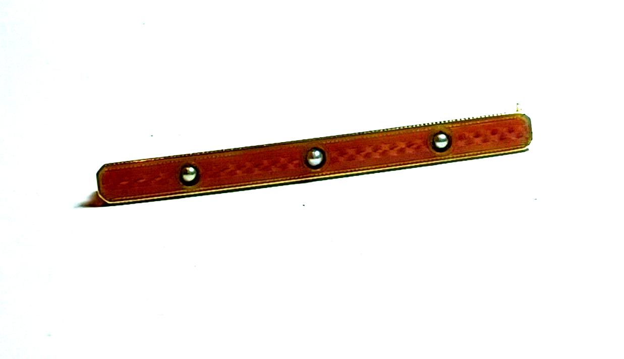 Antique Pink Enamel Guilloche Victorian Seed Pearl 14K Yellow Gold Bar Pin image 4