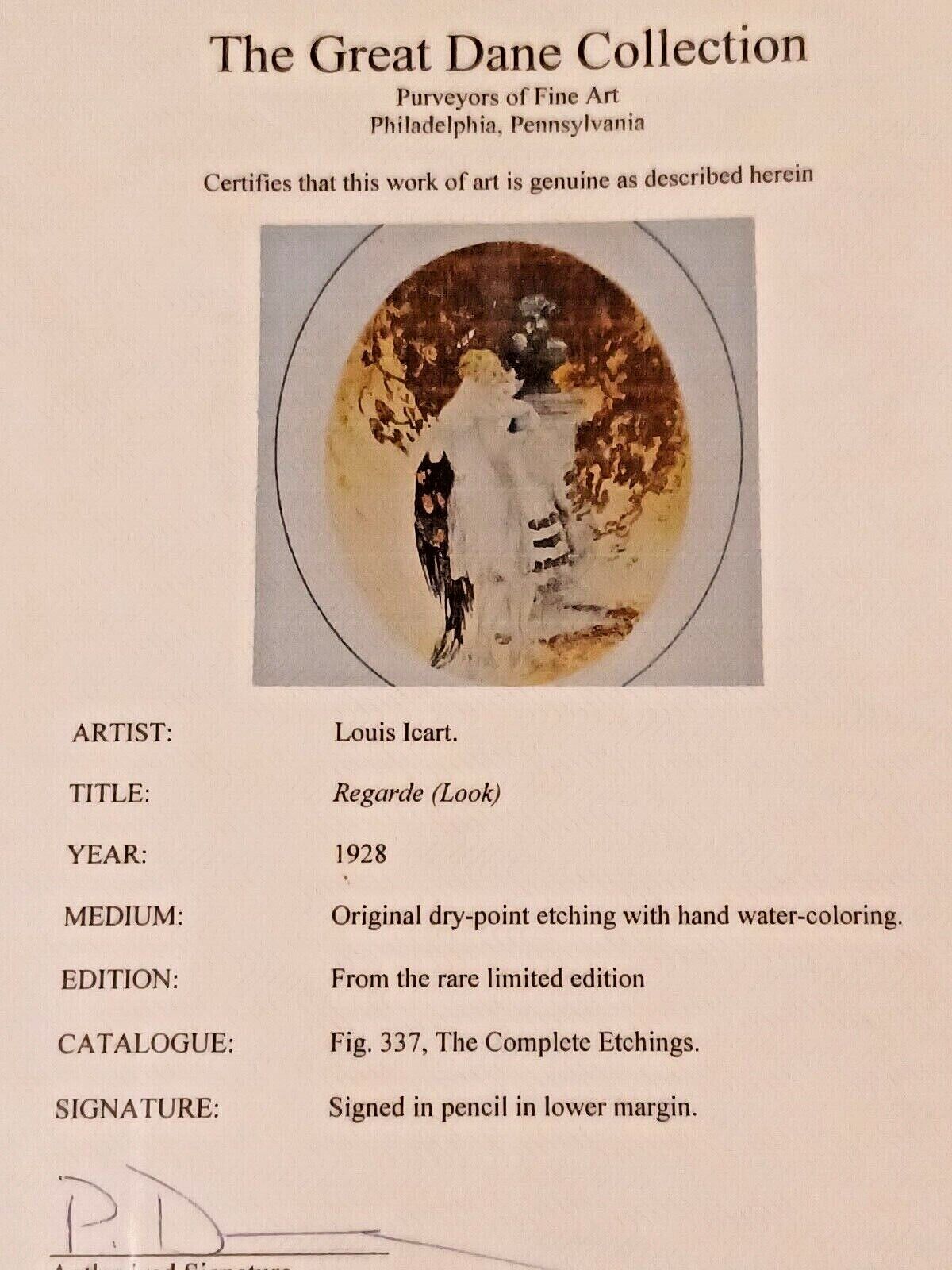 Framed Louis Icart, Regarde (Look), Drypoint Etching, Signed in Pencil with COA image 10