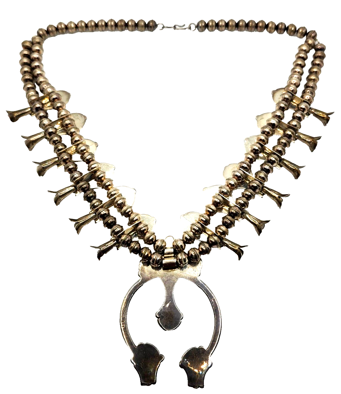 Native American CM Yazzie Turquoise & Sterling Silver Squash Blossom Necklace image 6