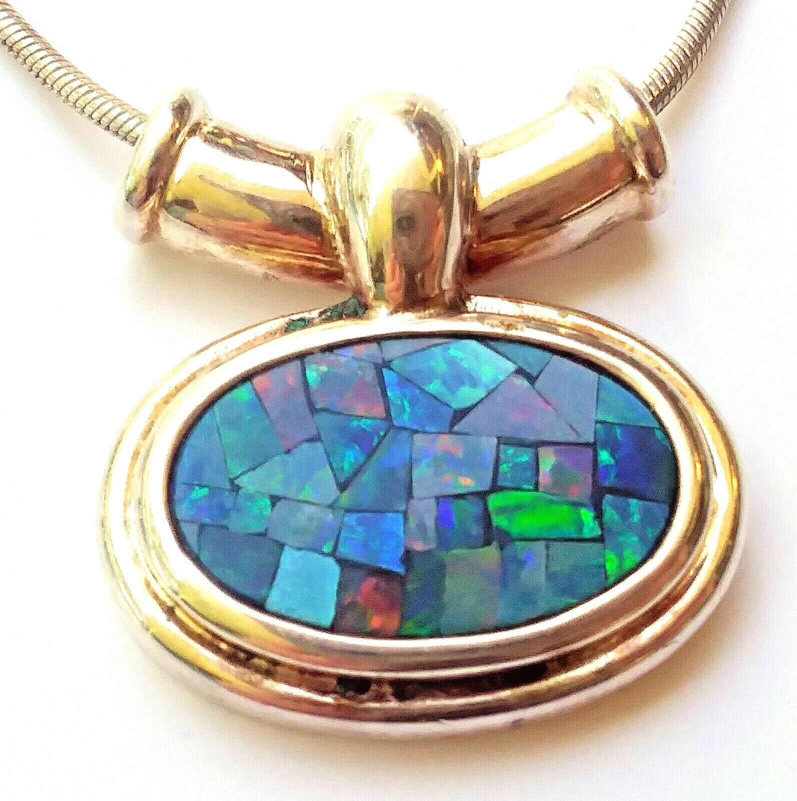 Gorgeous Crushed Black Opal Sterling Silver Slide Charm Pendant with Necklace image 2