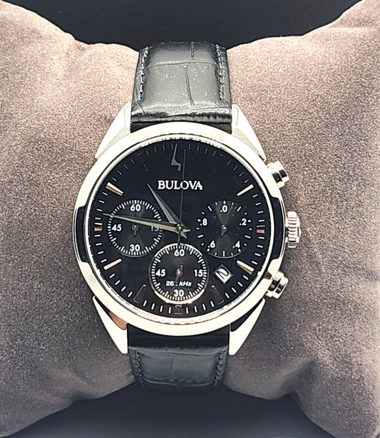 NEW! Bulova Men's Classic Precision Chronograph Black Leather Watch 42 MM image 0