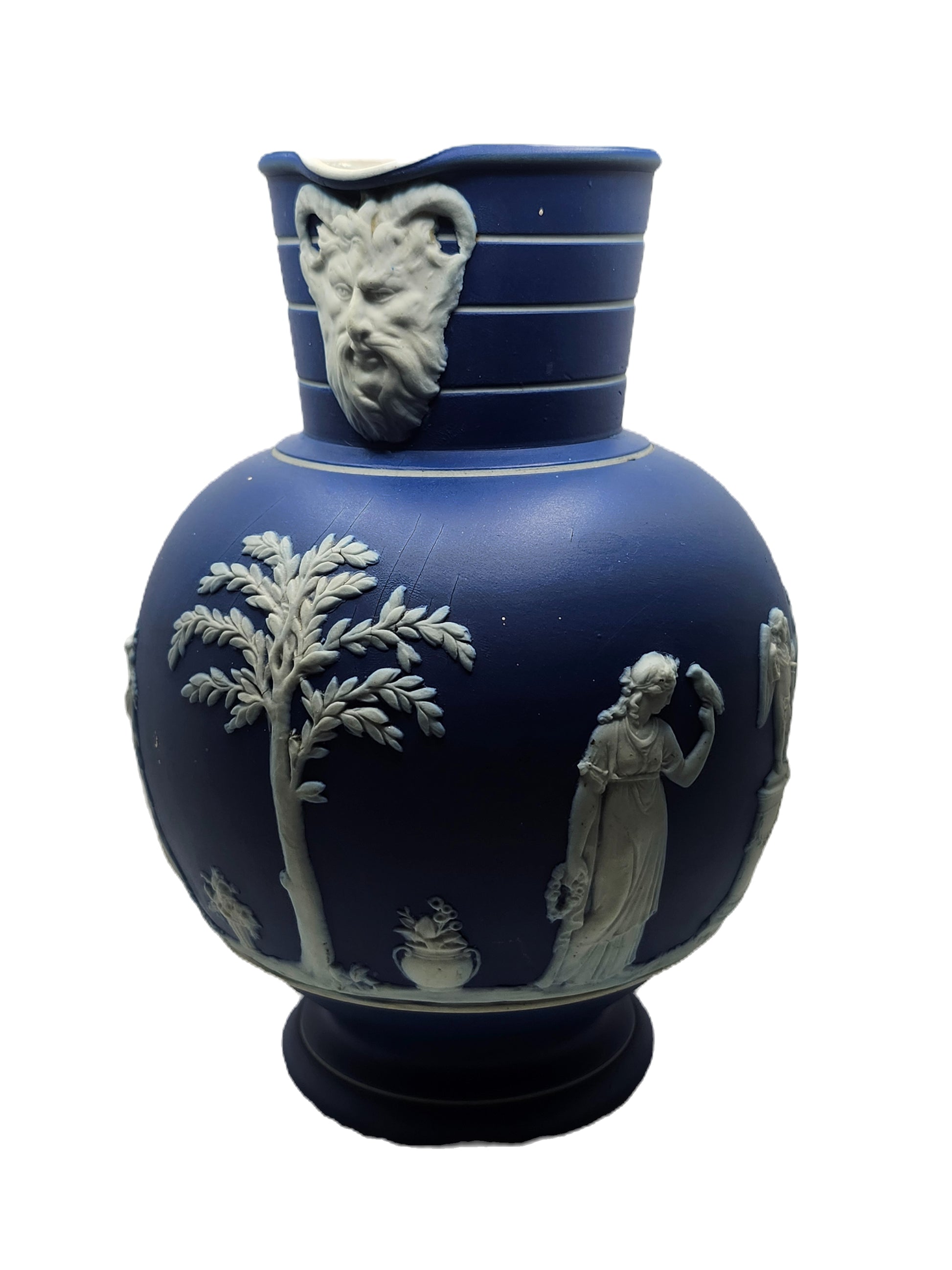 Antique Wedgewood England Cobalt Blue Jasperware Doric Jug Muses image 0