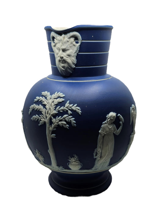 Antique Wedgewood England Cobalt Blue Jasperware Doric Jug Muses image 0