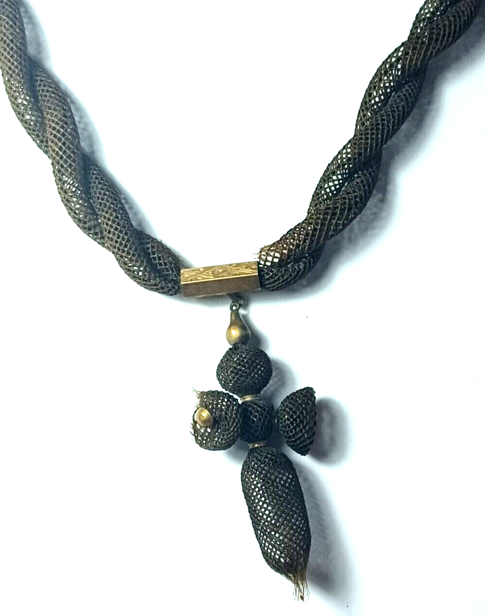 Antique Victorian Hair Mourning Jewelry & Gold Filled Necklace w/ Pendant image 0