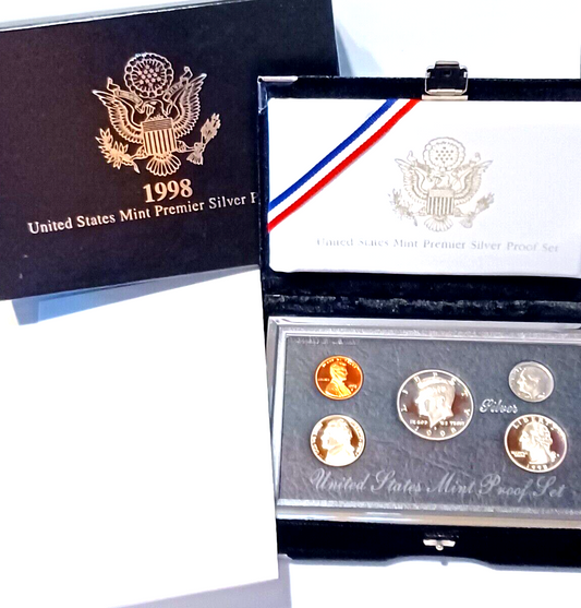 1998 U.S. Mint PREMIER SILVER PROOF Set Original Mint Packaging & COA image 0