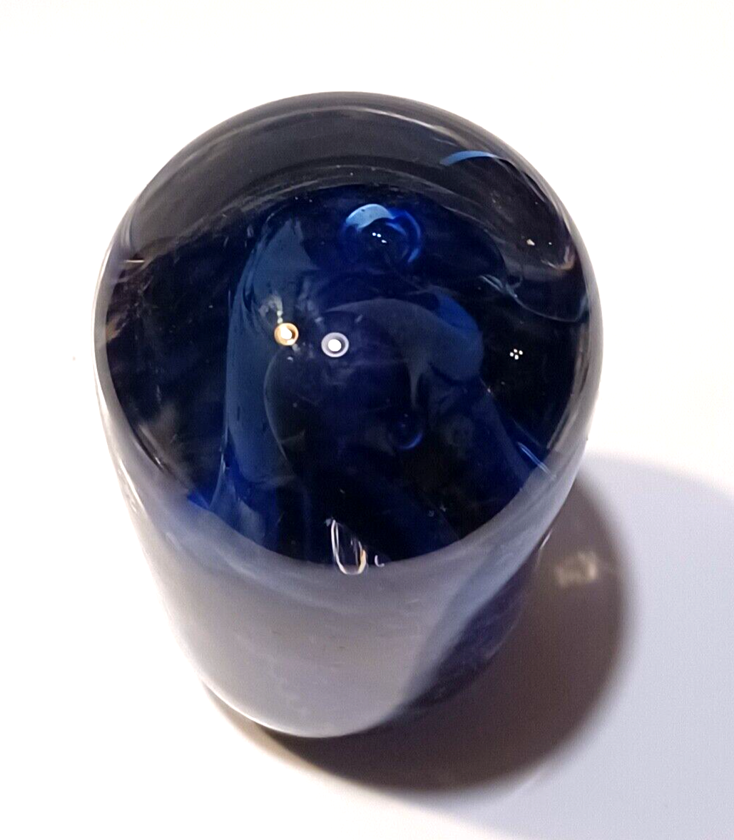 Murano Art Glass Paperweight Italy MCM Art Glass Cobalt Blue Sculpture 5" Tall image 5