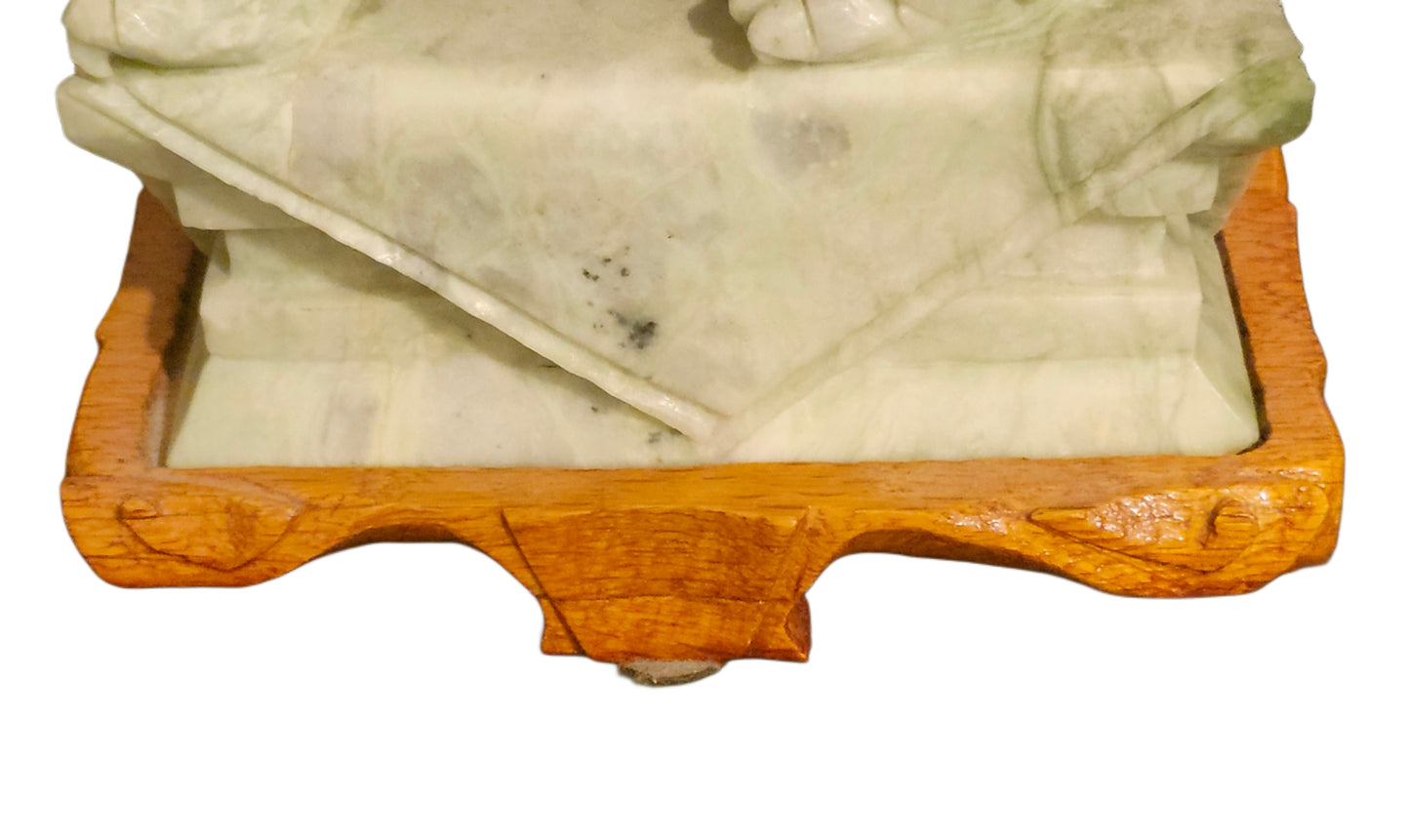 Large Pair of Vintage Carved Jade Chinese Foo Dogs with Wood Base image 6