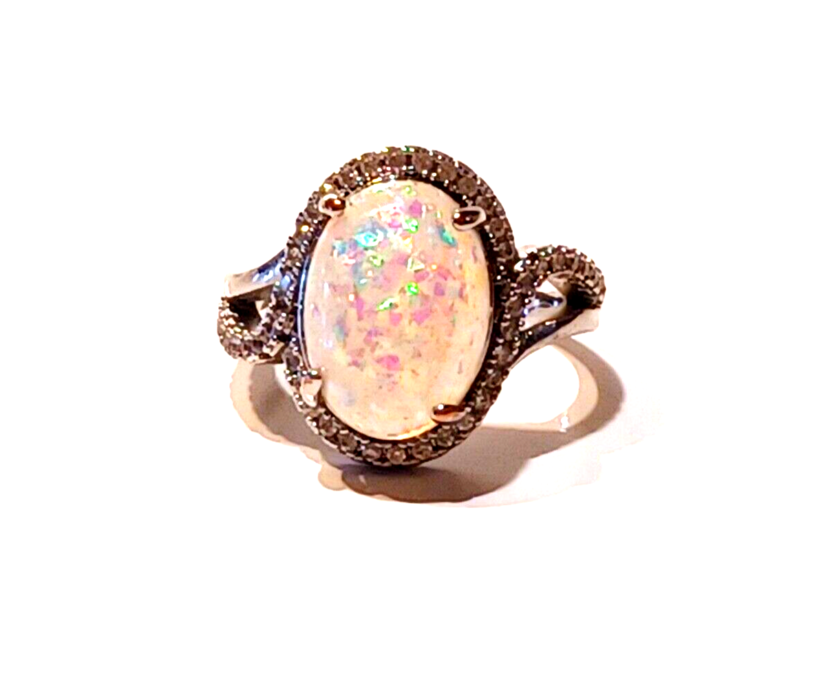 Gorgeous Crushed Opal & CZ Sterling Silver Halo Ring image 6