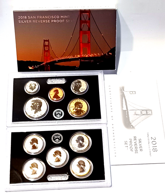 2018 S US Mint Silver Reverse Proof Set - 10 Coins w/ Box & COA image 0