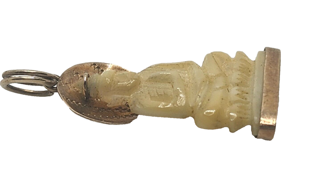 Rare Antique Carved White Jade Meditating Buddha 18k Yellow Gold Pendant image 2