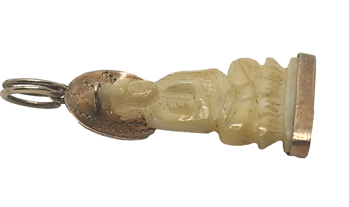 Rare Antique Carved White Jade Meditating Buddha 18k Yellow Gold Pendant image 2