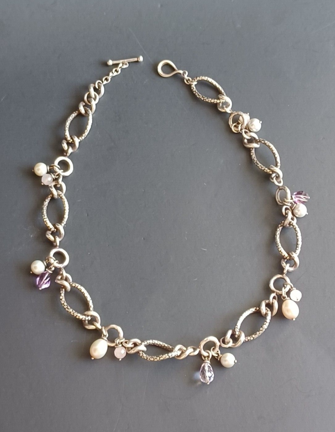 Michael Dawkins Sterling Silver 925 Chain Link Necklace Pearl & Gem Accents 16" image 0