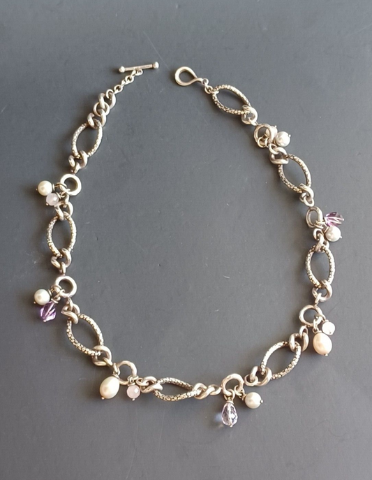 Michael Dawkins Sterling Silver 925 Chain Link Necklace Pearl & Gem Accents 16" image 0