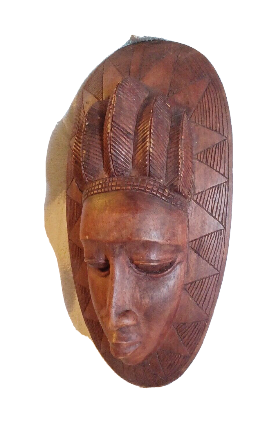 Vintage African Hand Carved Wood Female Tribal Mask Hair Weave ~  16.75" Tall image 5