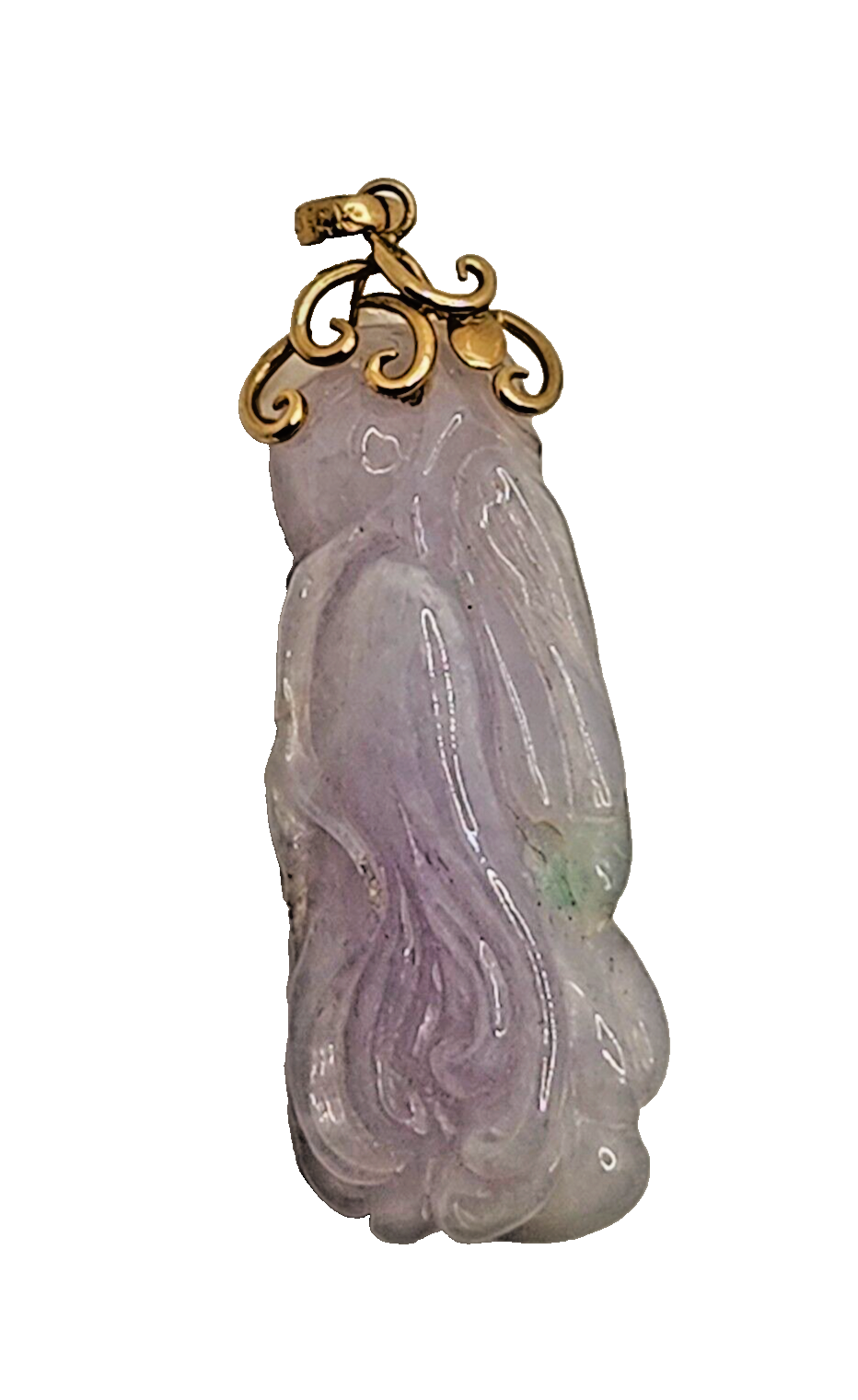 Antique Chinese Carved Purple Jade & 14k Yellow Gold Pendant image 0