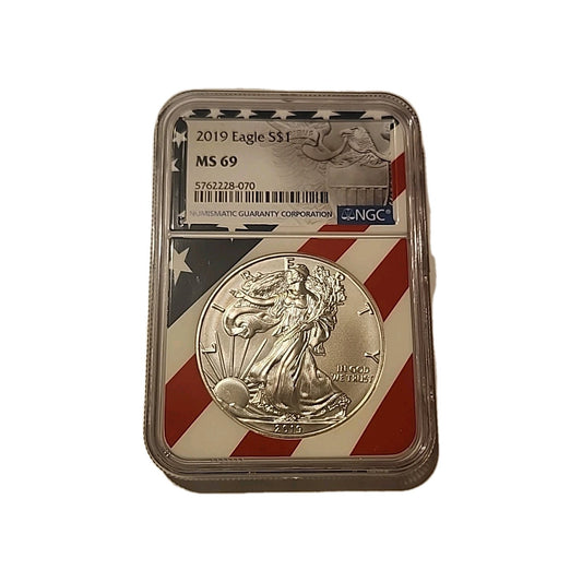 2019 US Silver $1 Eagle NGC MS69 American Flag image 0